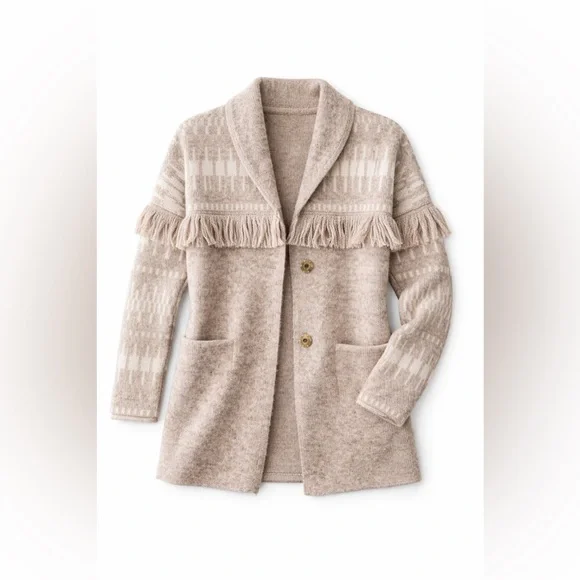 Heartloom Fringe Knit Jacket Cardigan Neutral Boho Size M NWT - Picture 2 of 4